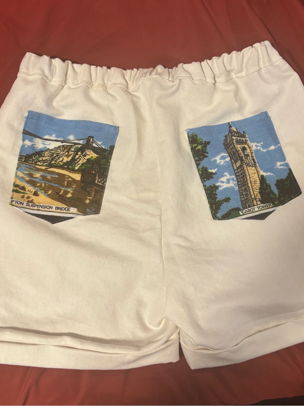 White women’s Casual Drawstring Shorts with elastic waist with City Print Pocket - Picture 2 of 2